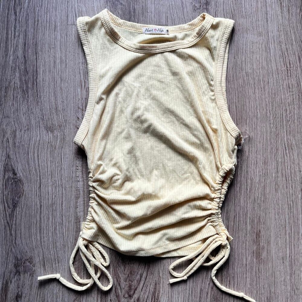 Women's Cream/Yellow color adjustable side straps crop top size small